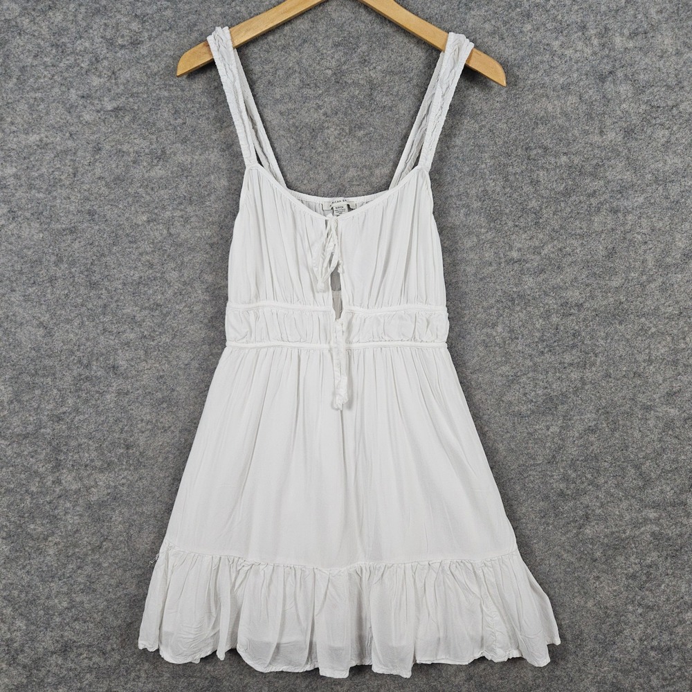 American Eagle Women's White Mini-Dress Size S Ruffle Tiered Boho Cottage SPOT